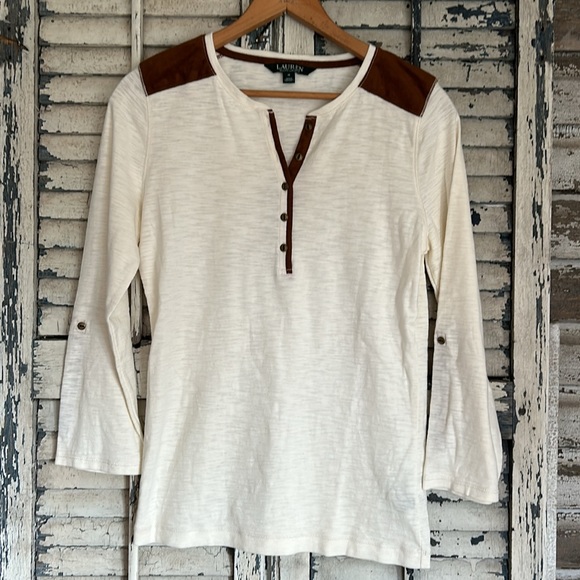Lauren Ralph Lauren Henly Top with Faux Suede Accents Size Medium - Picture 1 of 7